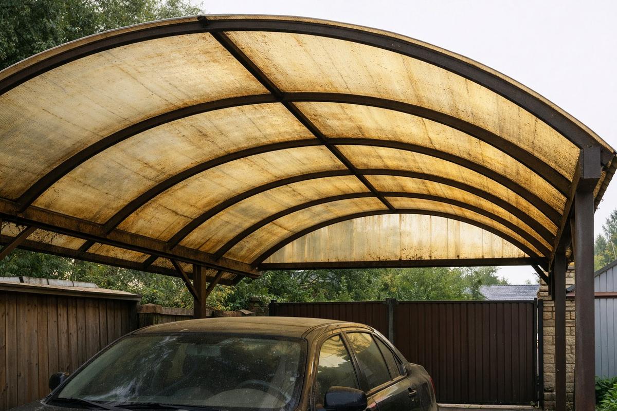 Помутневший поликарбонат навеса